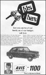 Advertisement for AVIS rent-a-car Morris 1100